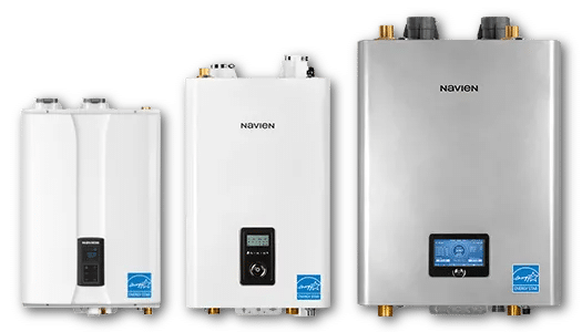 Navien tankless water heater products available from Chipper Plumbing & Radiant