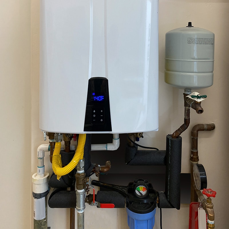 a tankless water heater installed by Chipper Plumbing & Radiant